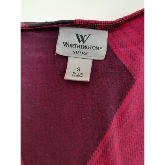 Worthington Women's Size S Maroon/Black Wrap-Design Blouse Short Sleeve Stretch - Picture 5 of 6